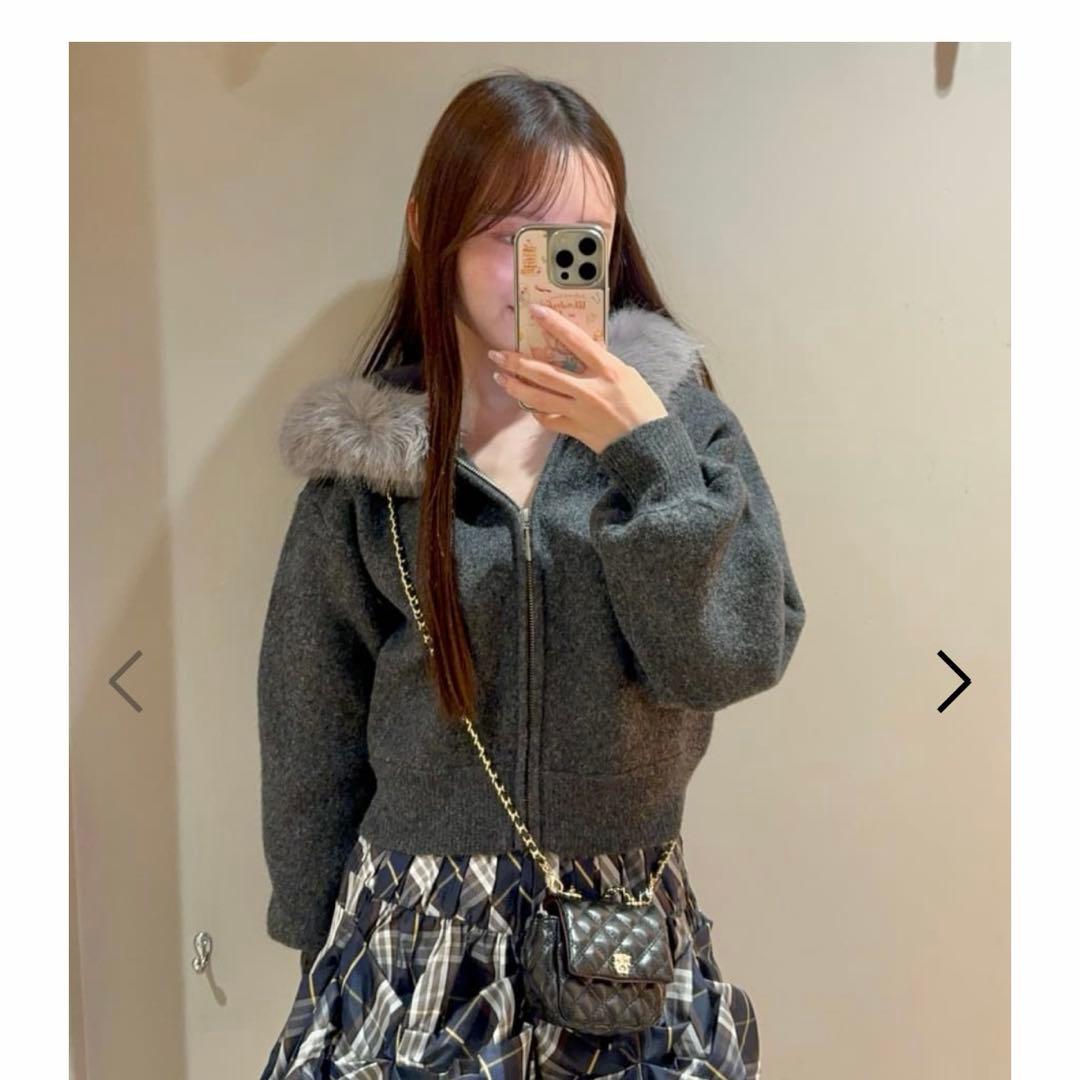 Sustainableファー付きニットパーカー snidel スナイデル グレー