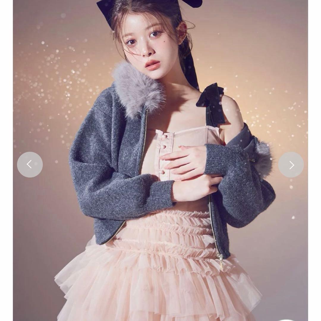 Sustainableファー付きニットパーカー snidel スナイデル グレー