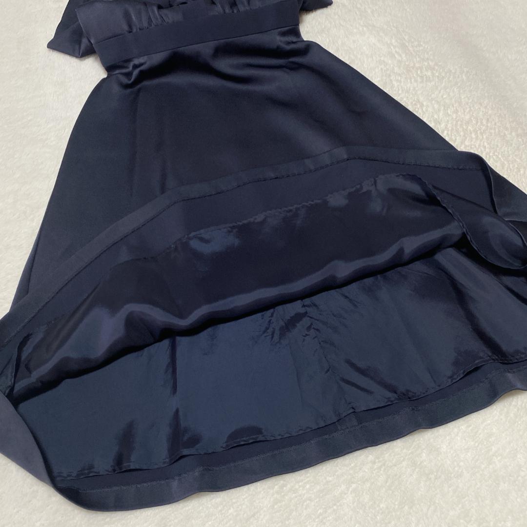 DE0077【アナイ】ワンピース【36】ミディ丈 フレア 長袖 濃紺 光沢感近年