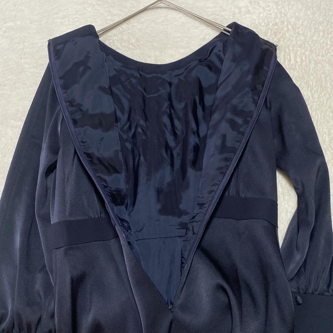 DE0077【アナイ】ワンピース【36】ミディ丈 フレア 長袖 濃紺 光沢感近年