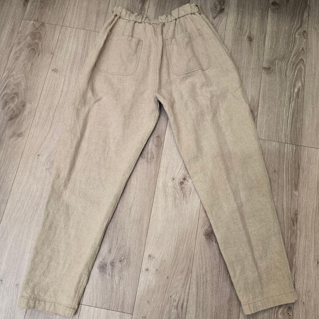 MITTAN ベージュ リネン風ワイドパンツ ウエストゴム