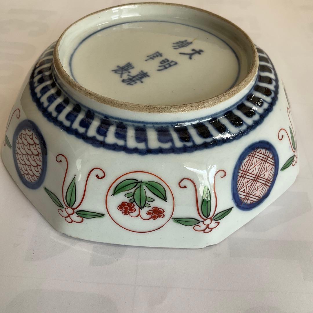 伊万里焼　染錦鳳凰草花文八角向付(鱠皿) 5客揃　江戸時代中期〜後期頃