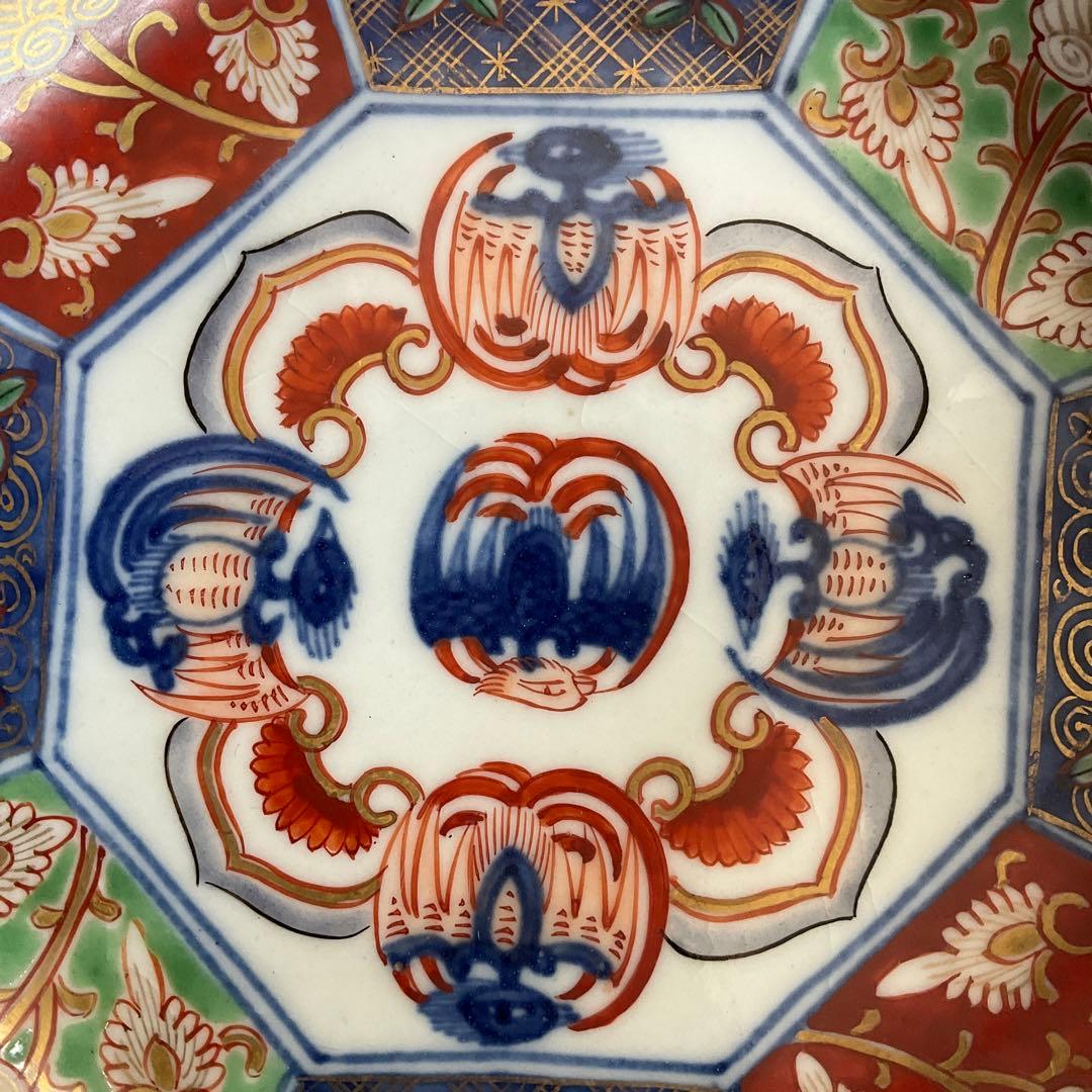 伊万里焼　染錦鳳凰草花文八角向付(鱠皿) 5客揃　江戸時代中期〜後期頃