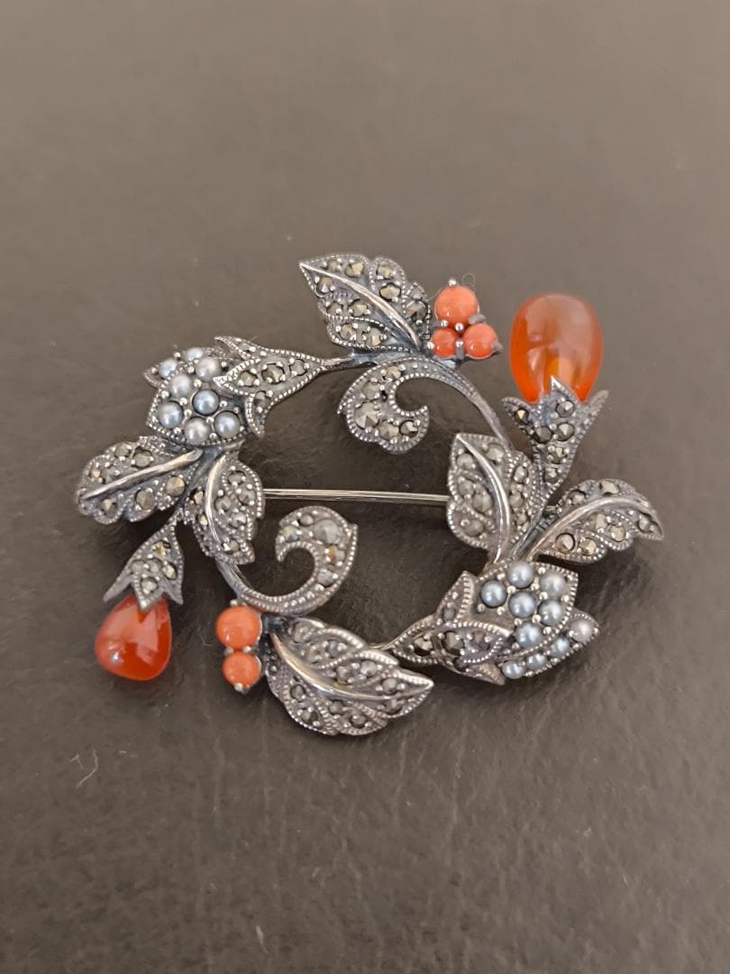 碌山 ROKUZAN ロクザン メノウ　ケシパール 925 シルバー　ブローチ