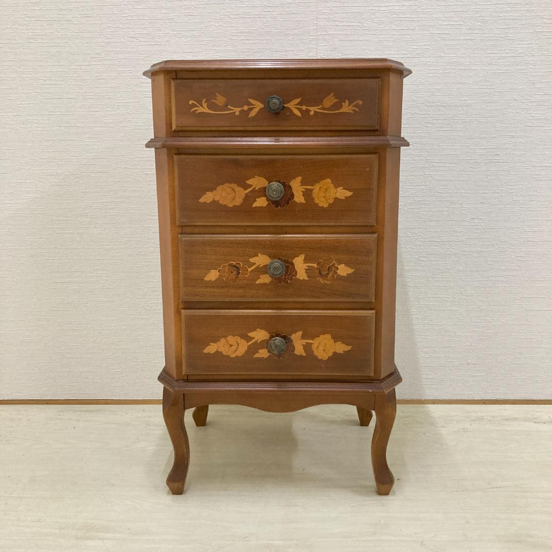 イタリア　象嵌　猫脚　スリム　４段チェスト　電話台　クラシック