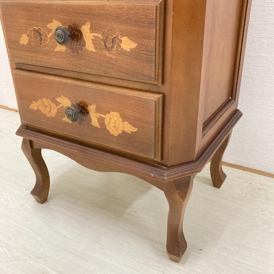 イタリア　象嵌　猫脚　スリム　４段チェスト　電話台　クラシック