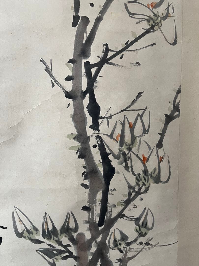 呉俊卿　花鳥画　紙本134×32.5㎝　呉昌碩とも言い清朝末期から近代にかけ活躍