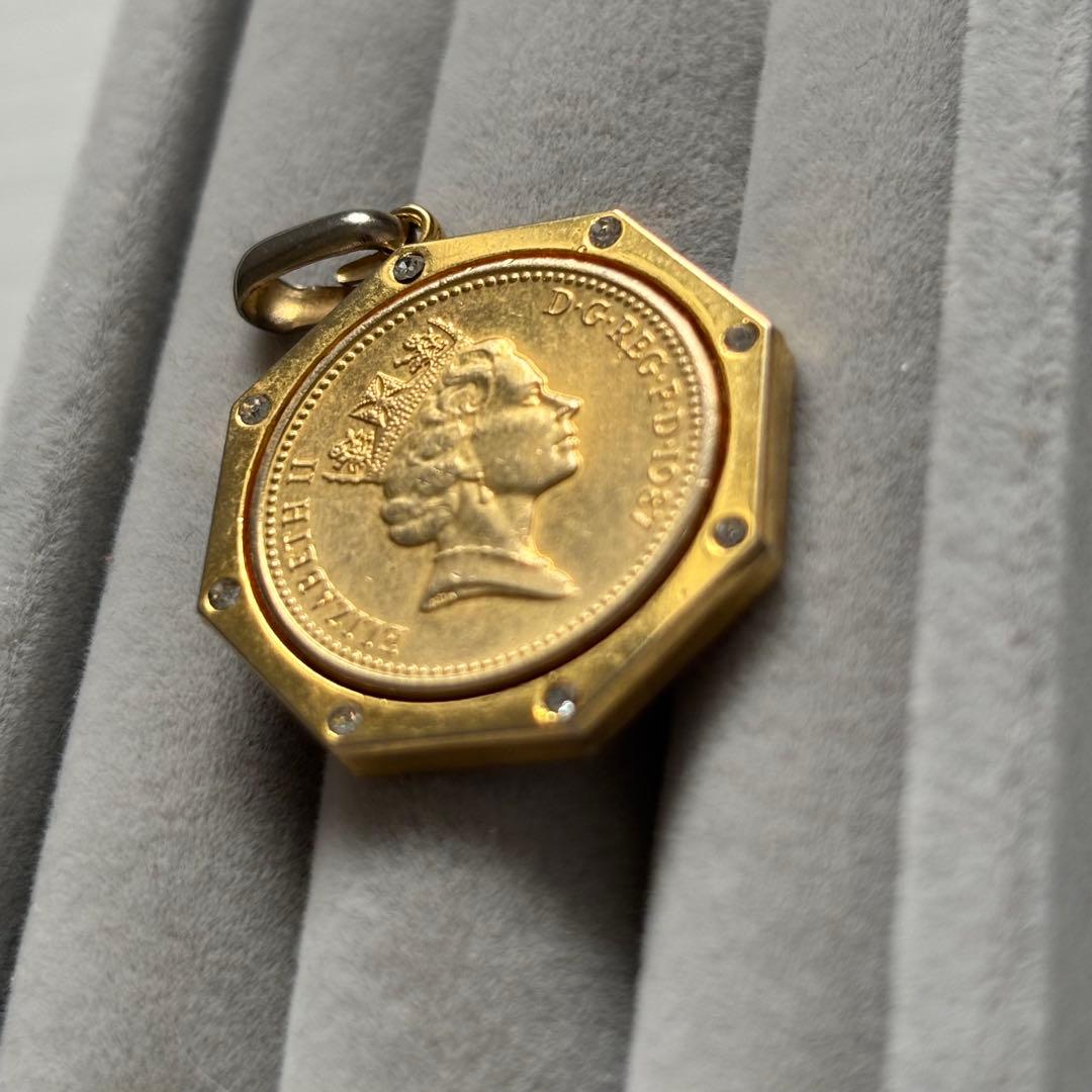 風 八角形 ゴールドカラー ペンダントトップ 遺品整理 0122-14