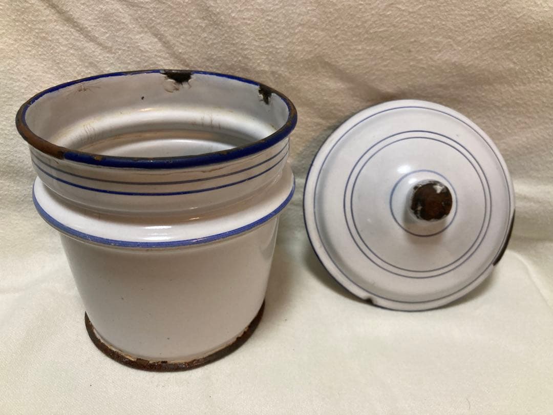 ホーローポットローズ柄フランスアンティーク