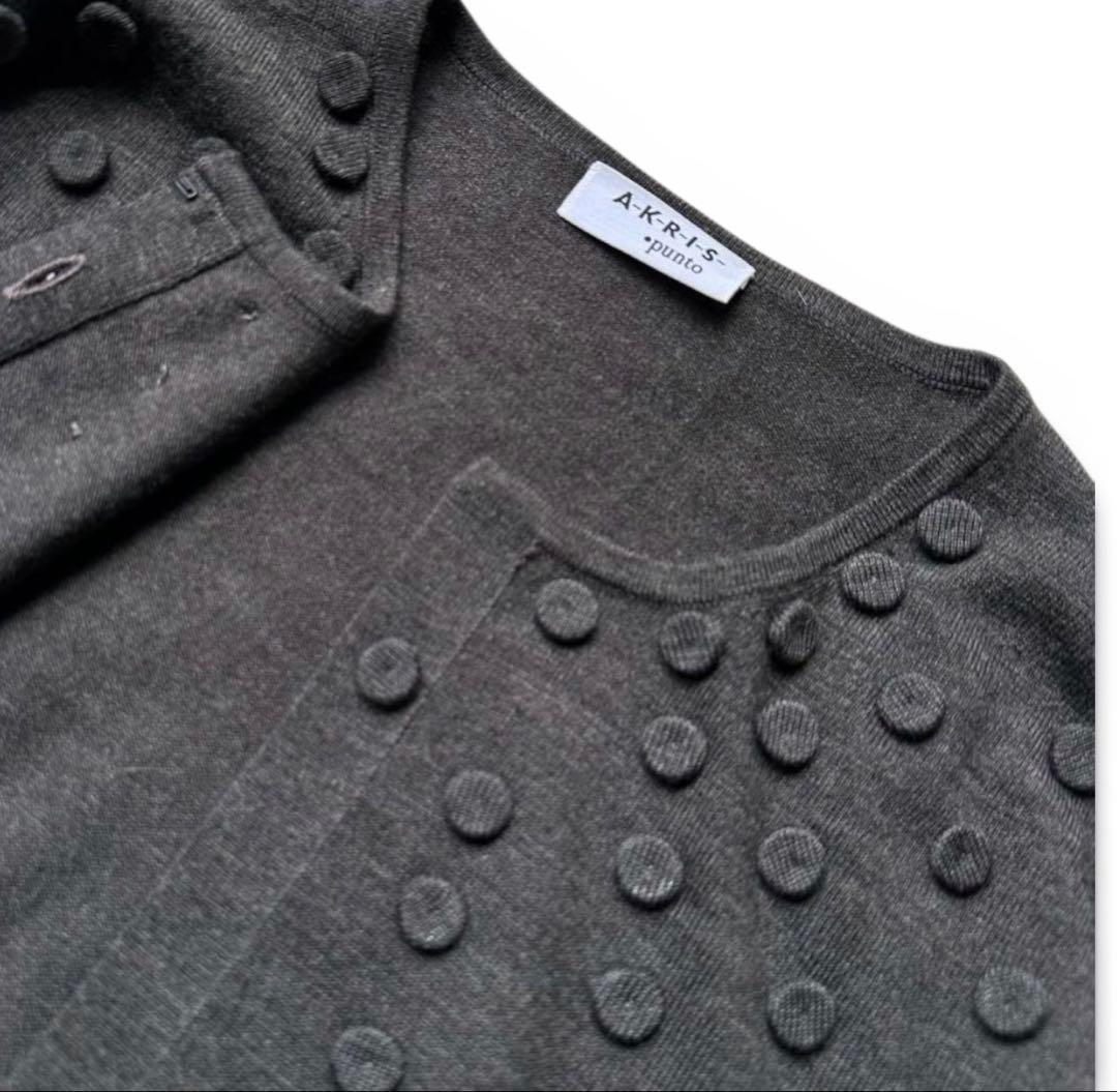 AKRIS アクリス　カーディガン　ウール混　長袖　チャコールグレー　比翼