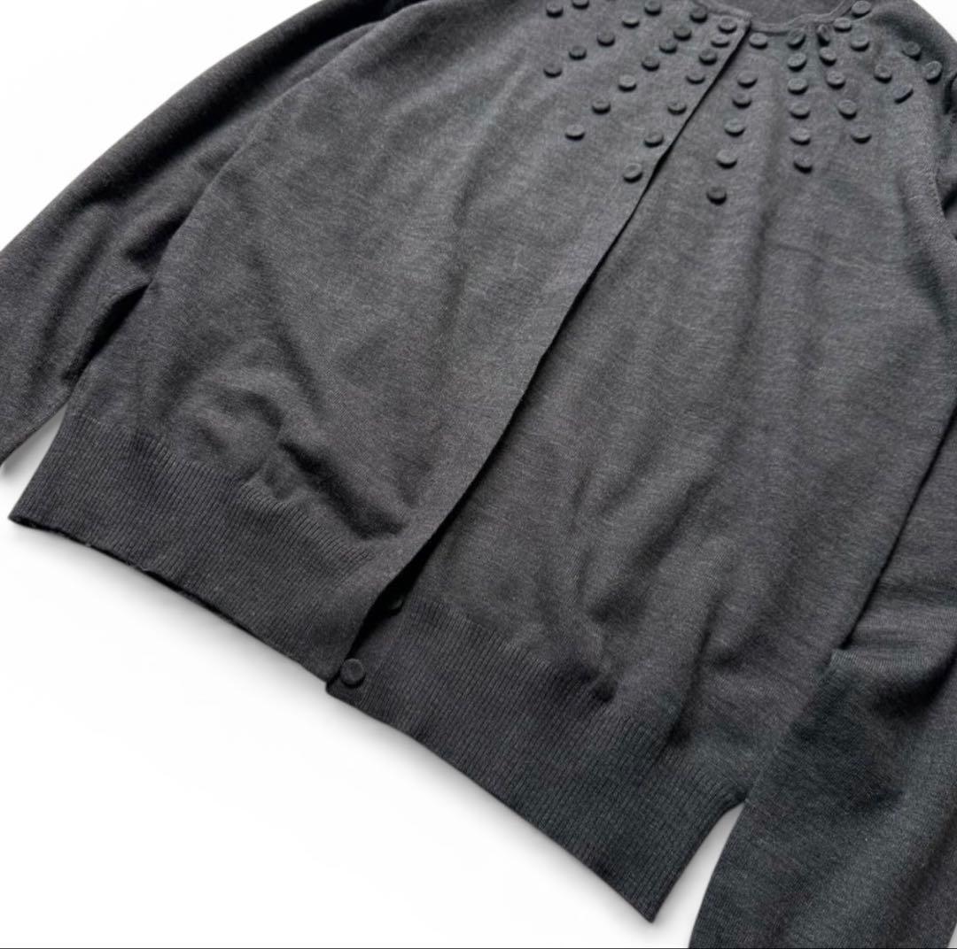 AKRIS アクリス　カーディガン　ウール混　長袖　チャコールグレー　比翼