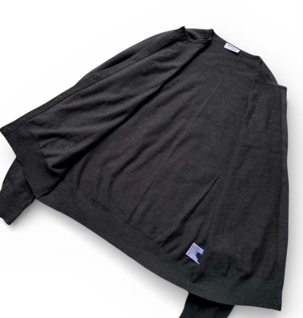 AKRIS アクリス　カーディガン　ウール混　長袖　チャコールグレー　比翼