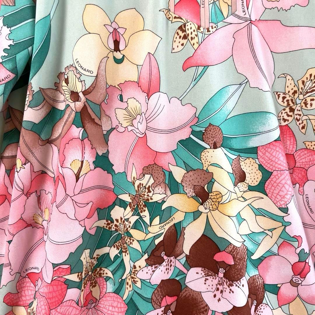 美品✨レオナール カンカン素材 チュニック フレア 多色 花柄 ゆったり L
