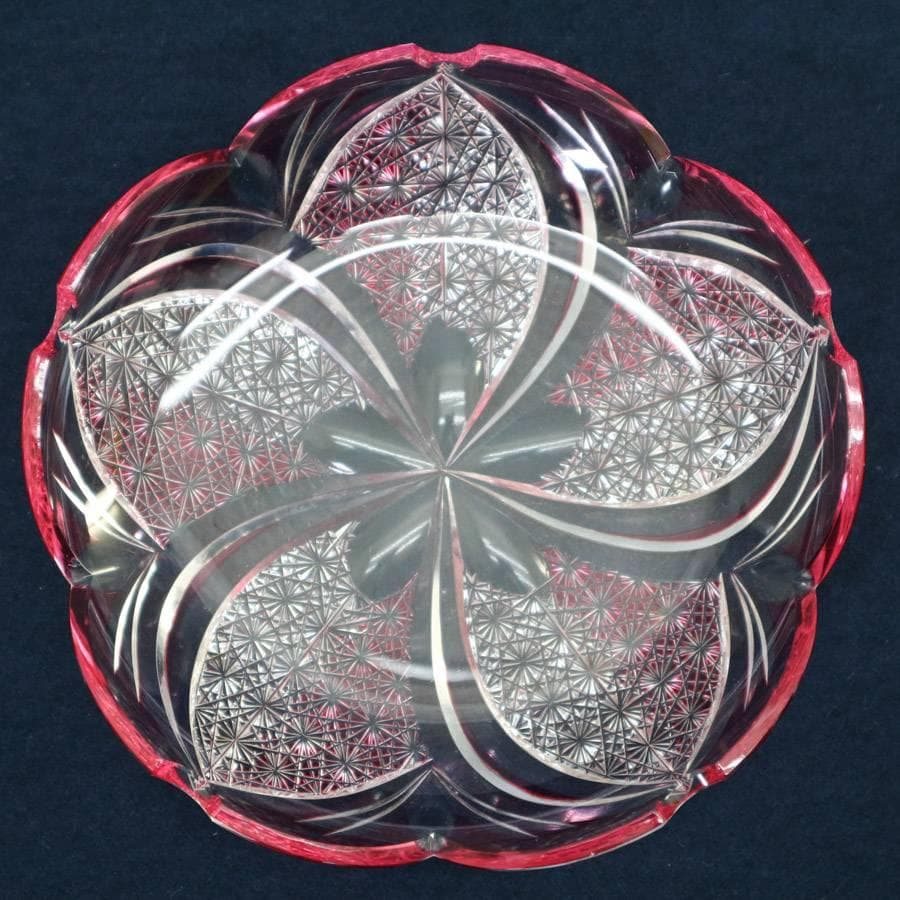 値下美品！伝統工芸 江戸切子 最高峰 瀧澤利夫作 桜 飾り皿 プレート 2枚