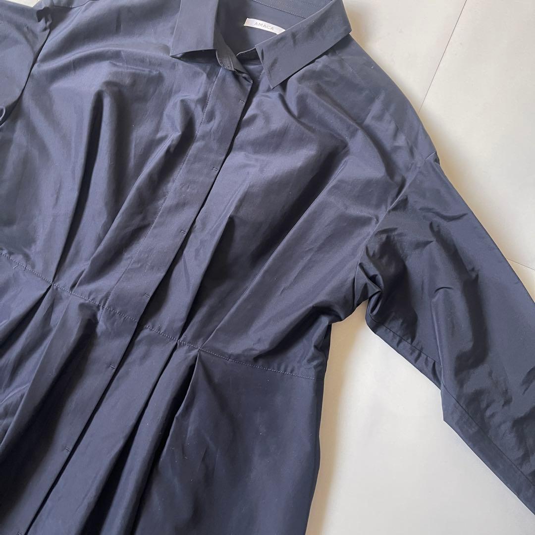 新品同様 AMACA トリアセタイプライター　シャツワンピース ロング丈 現行品