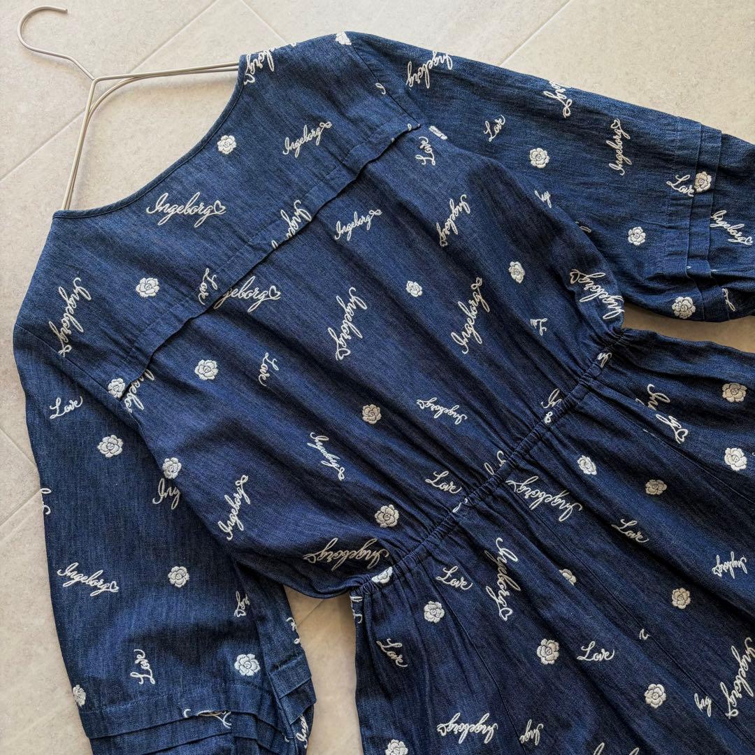 インゲボルグ ピンクハウス カメリア刺繍 ピコフリル デニムワンピース 花柄