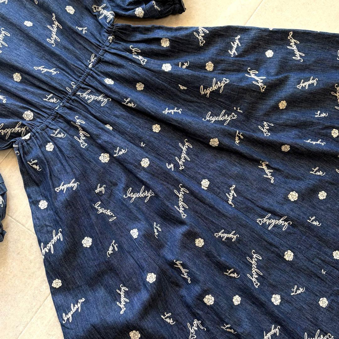 インゲボルグ ピンクハウス カメリア刺繍 ピコフリル デニムワンピース 花柄