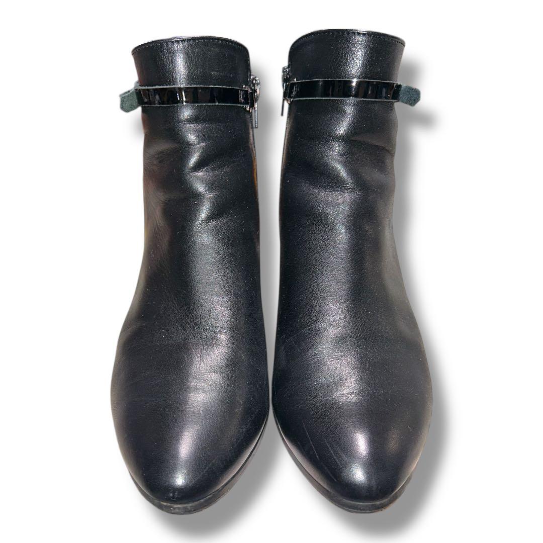 エレガンス卑弥呼 ショートブーツ サイドジップ リボンベルト 25.5 本革黒