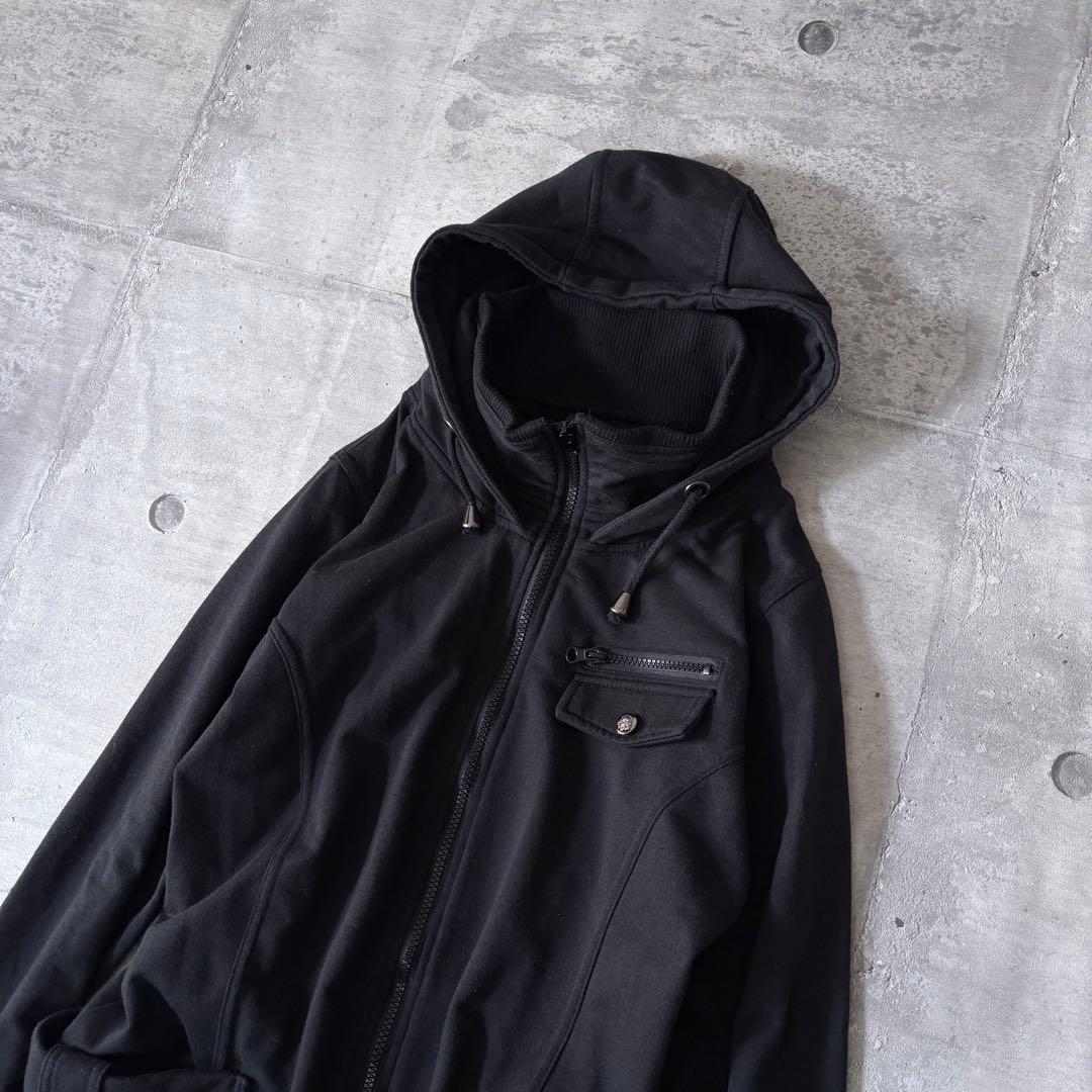 00s スウェット ブルゾン 平成ギャル y2k ダークコア ダブルジップ 黒