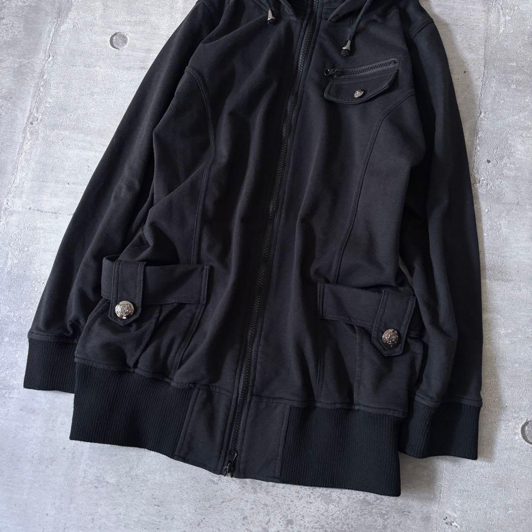 00s スウェット ブルゾン 平成ギャル y2k ダークコア ダブルジップ 黒