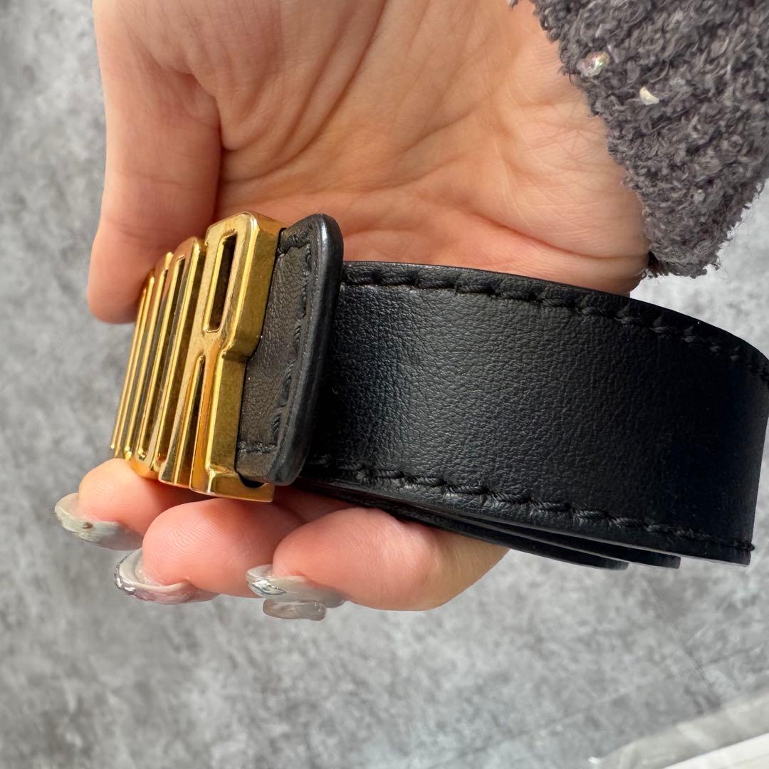 【極美品】Dior ブラックレザーベルト ゴールドバックル