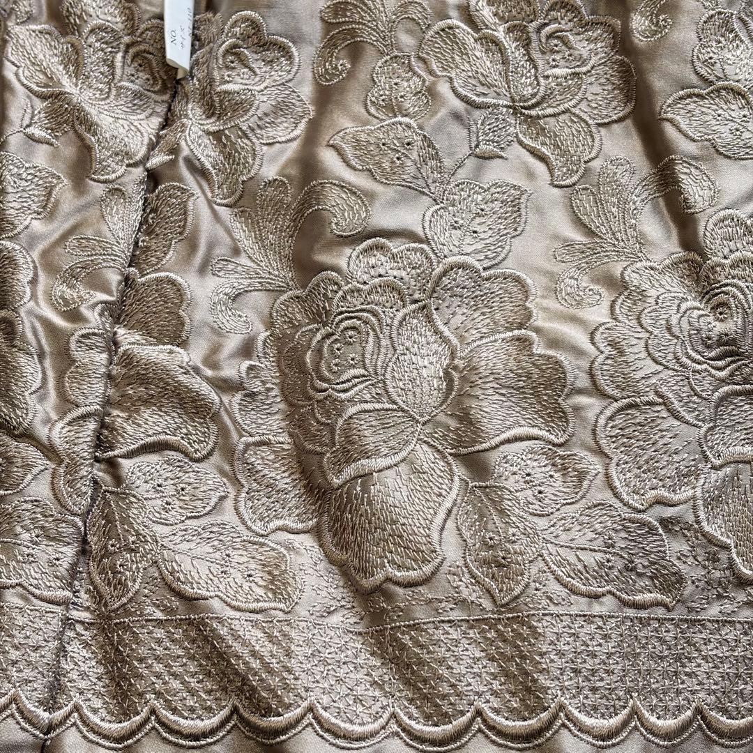 大きめ XL パステル ミンク ファー コート 花柄刺繍 女優襟 ブラウン