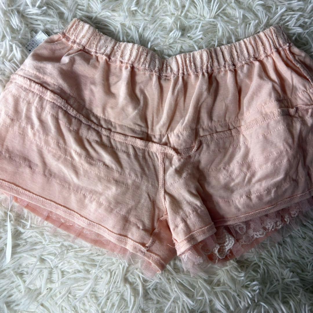 【美品】 ピンク系 レース ショートパンツ レースウエストゴム【0】リズリサ