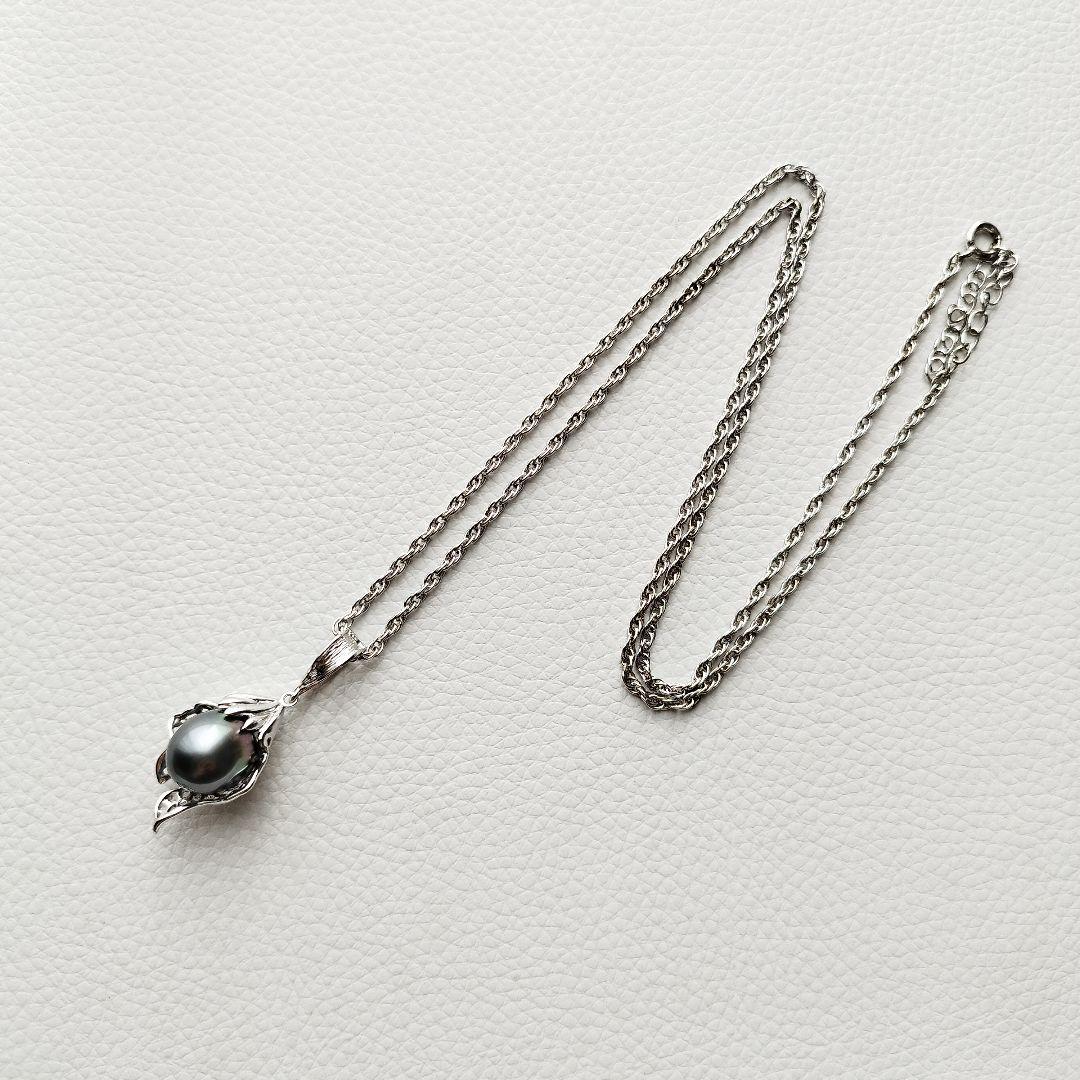 【美品】黒蝶真珠　パール　ロングネックレス　バロック　12mm　シルバー925