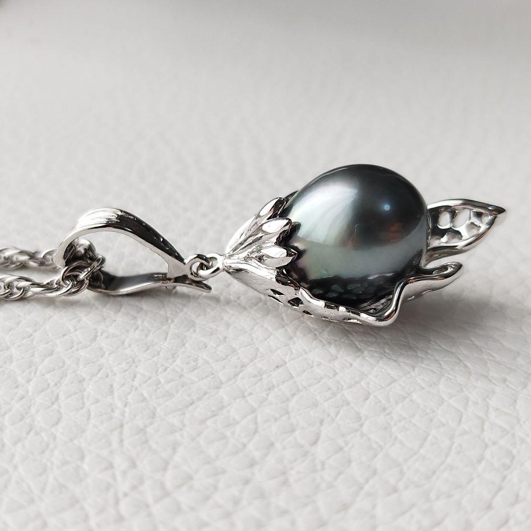 【美品】黒蝶真珠　パール　ロングネックレス　バロック　12mm　シルバー925