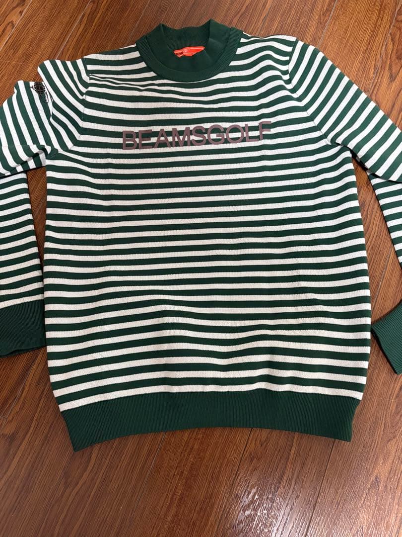 BEAMSGOLF 緑と白のストライプ セーター L