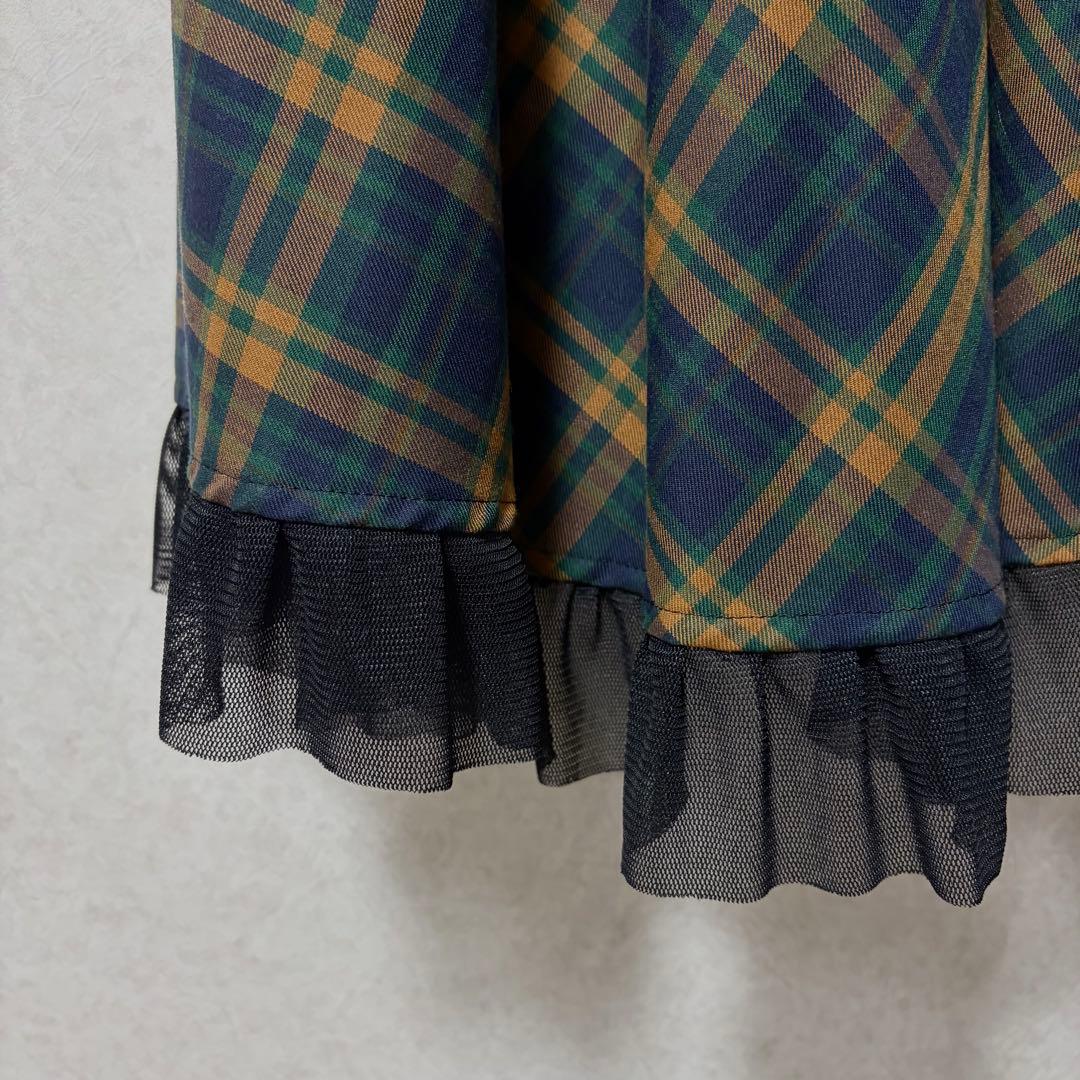 【美品】セラフィム＊ベルベット　グリーンチェックのワンピース