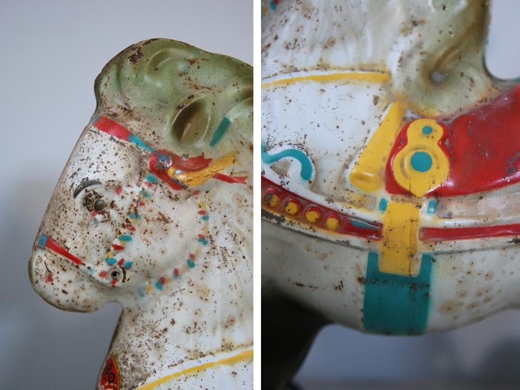 英国アンティークブリキ製ホース/鉄馬/木馬/子供用乗り物/オブジェ(92-68)