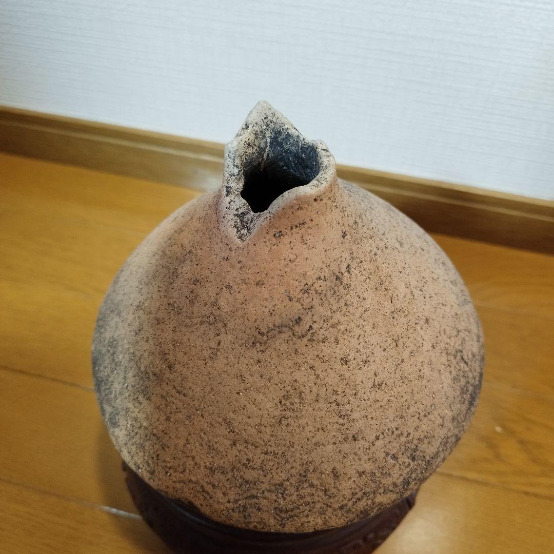 発掘品　弥生土器　そろばん型の小壷　波状紋様　　矢作川流域出土