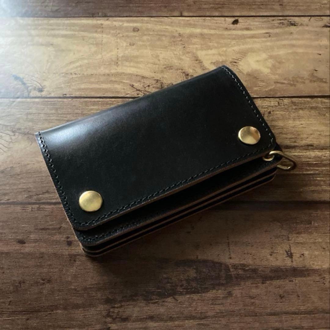 【としぽん】ミドルトラッカーウォレット 茶芯ブラック【お札を折らずに収納】