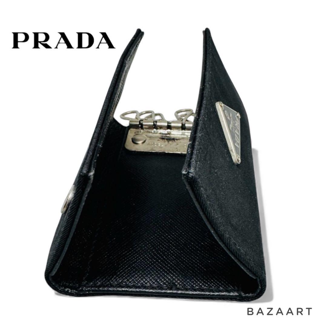 PRADA プラダ ナイロン レザー 6連キーケース 三角メタルロゴ 黒ブラック