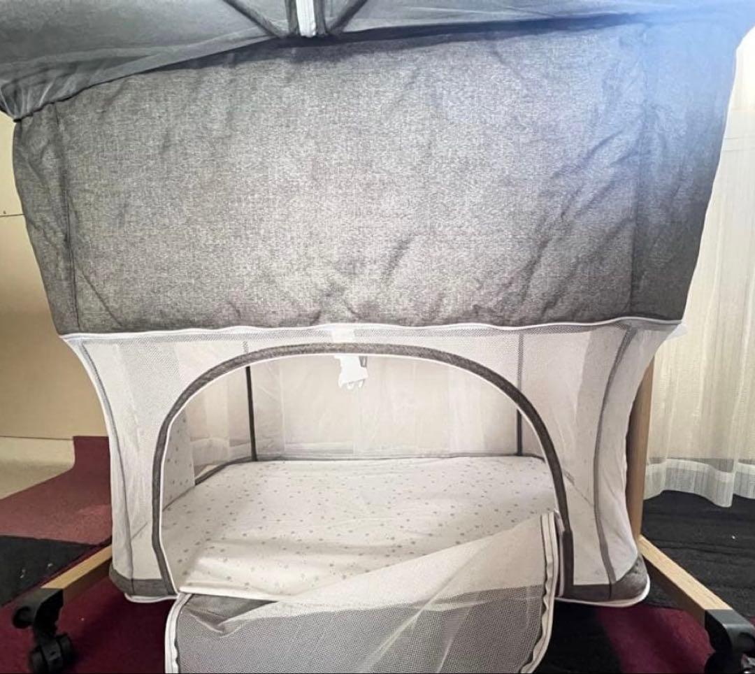 新品正規品HZDMJベビーベッド添い寝折りたたみハイローベッド08C-Gグレー系