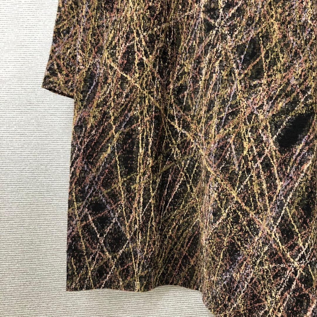 【美品】ヨーガンレール ウール 総柄 アシンメトリー長袖チュニックワンピース L