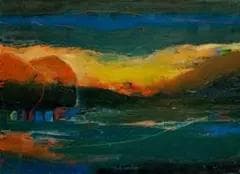 油絵 菅家令子 絵 絵画 インテリア F4-072212 風景 朝陽 夕陽