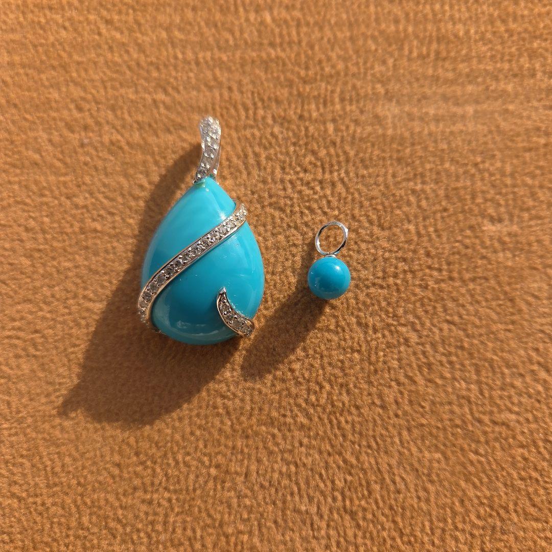 k 18WGターコイズダイヤモンド 付きペンダント チャーム6.5g