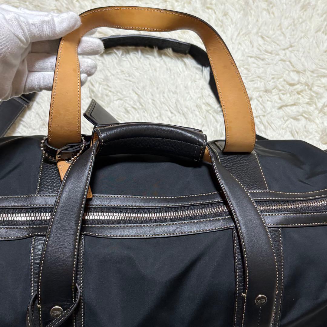 ★美品★COACH ボストンバッグ 大容量 レザー切替 ショルダー紐付 ブラック