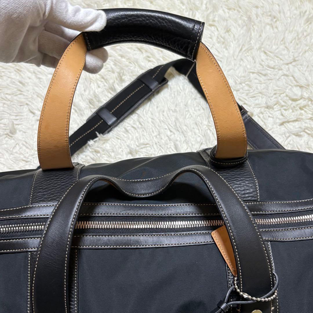 ★美品★COACH ボストンバッグ 大容量 レザー切替 ショルダー紐付 ブラック