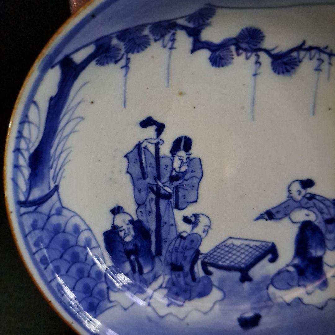 中国古玩　大清成化年　取皿　　山水人物図　染付青磁　五客セット