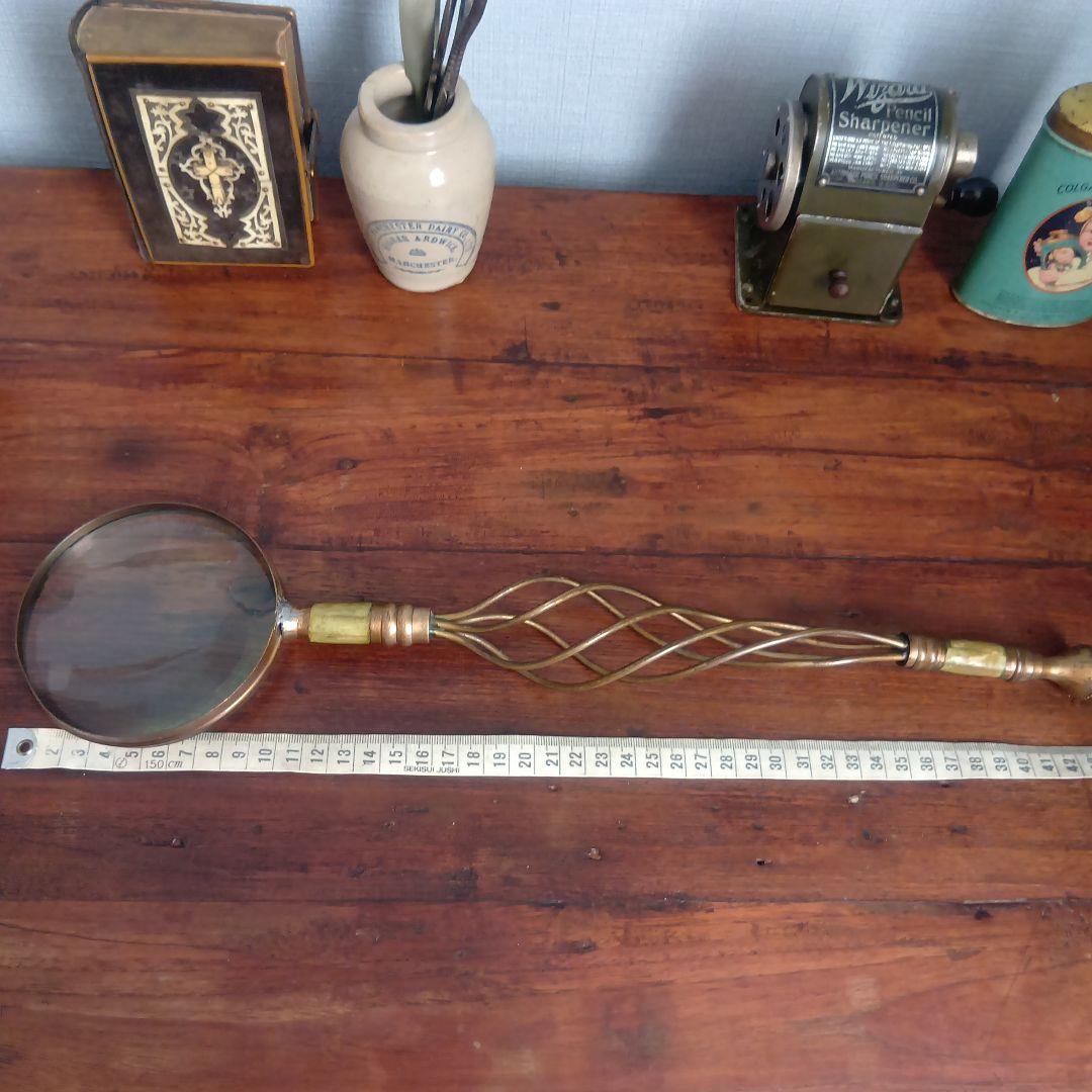 アメリカ製 アンティーク 大きな拡大鏡☆虫眼鏡☆ルーペ文房具☆ガラスレンズ