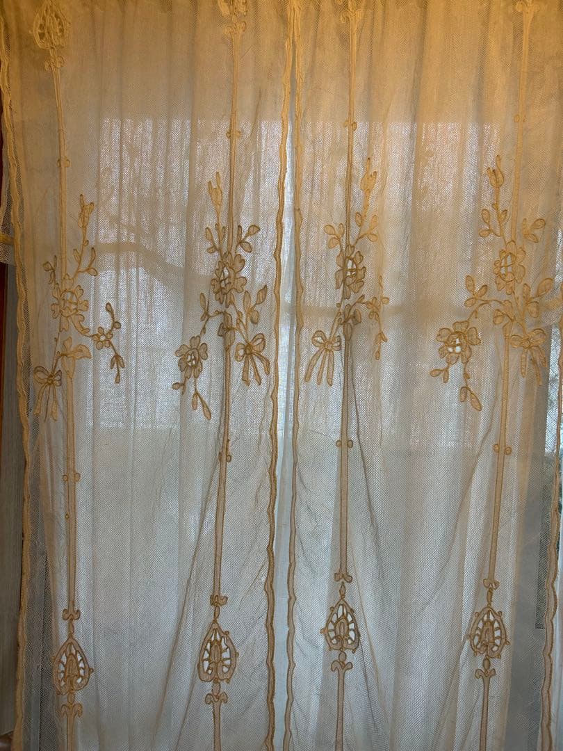 フランスアンティークレース　アンティークレースカーテン　ブロカント　2枚セット