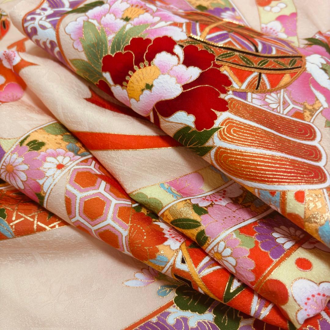 【新品】 正絹 日本製 特選京友禅 金駒刺繍 お宮参り 産着 ペールオレンジ