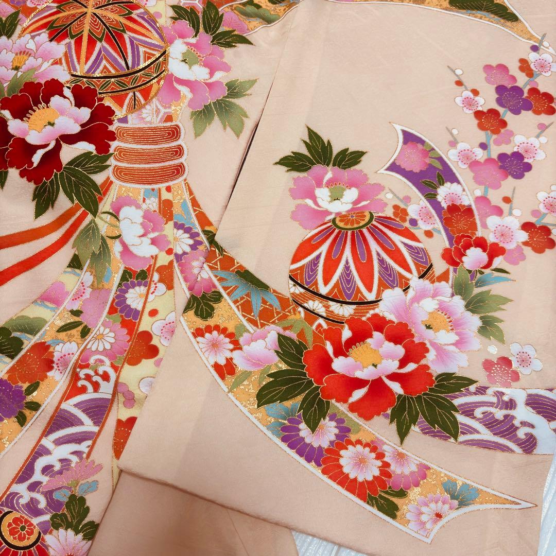 【新品】 正絹 日本製 特選京友禅 金駒刺繍 お宮参り 産着 ペールオレンジ