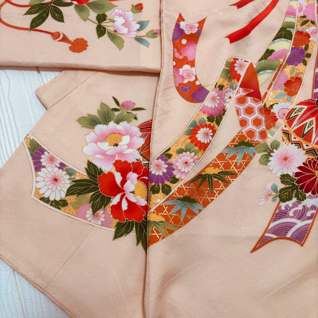 【新品】 正絹 日本製 特選京友禅 金駒刺繍 お宮参り 産着 ペールオレンジ