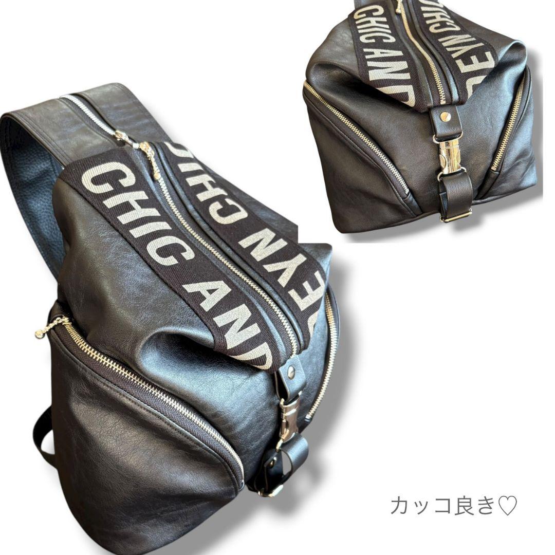 3way bag／ロゴ／blackleather