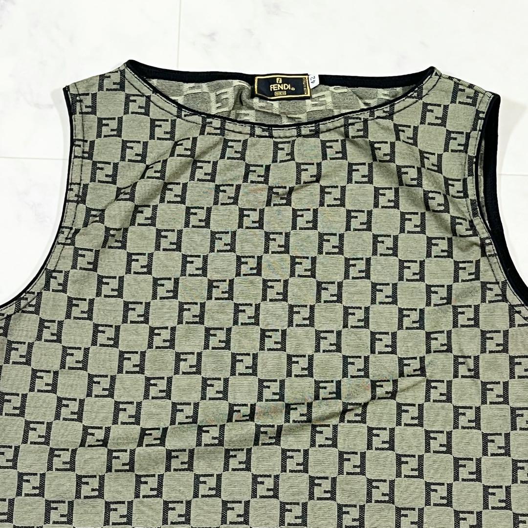 FENDI ズッカ柄 総柄 ノースリーブ トップス 42 S〜M相当 グリーン系
