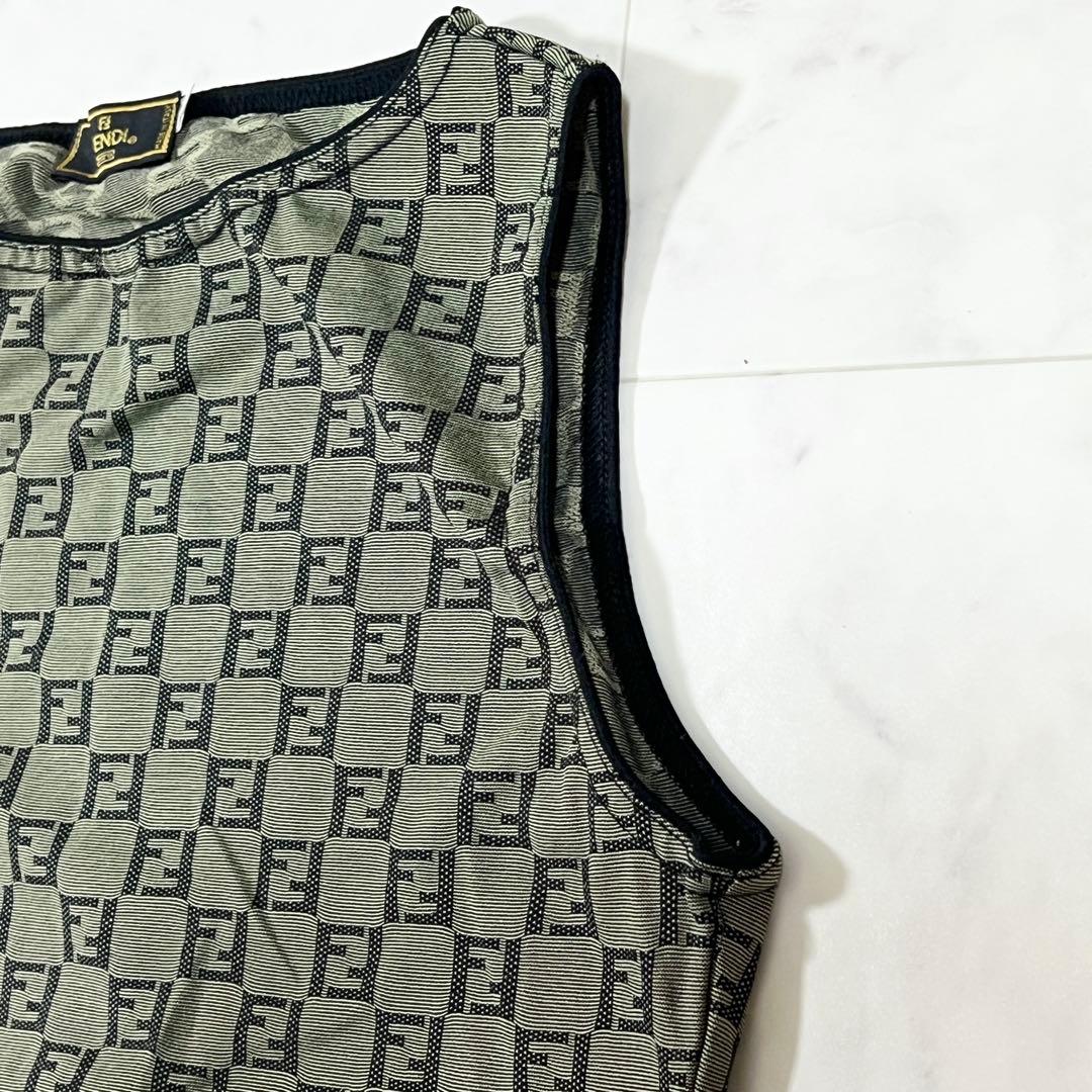 FENDI ズッカ柄 総柄 ノースリーブ トップス 42 S〜M相当 グリーン系